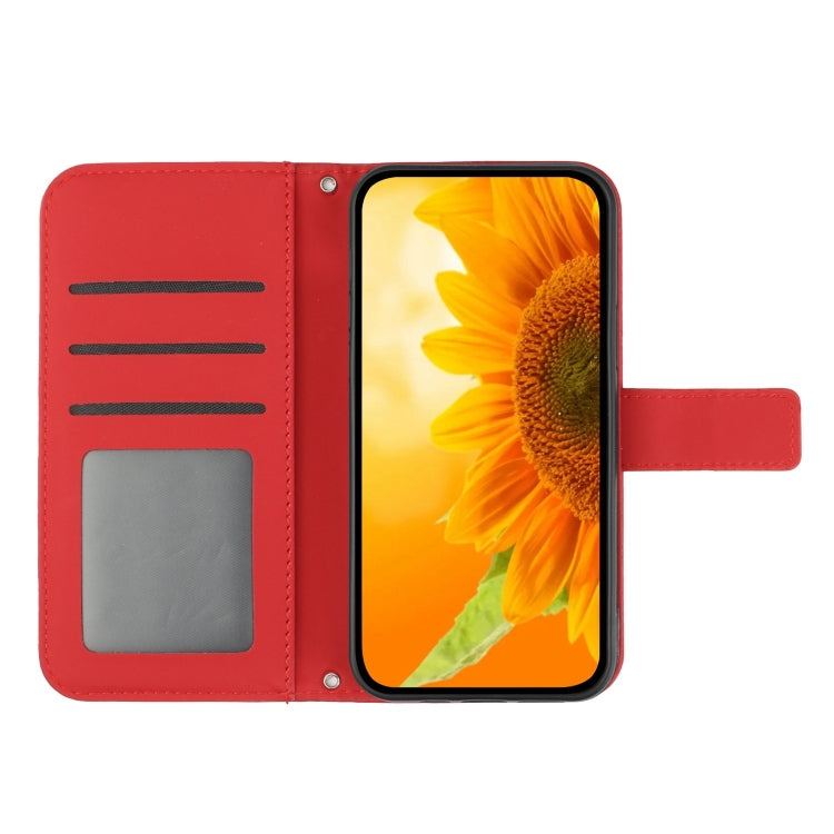 For Google Pixel 9 Skin Feel Sun Flower Embossed Flip Leather Phone Case with Lanyard(Red) - Google Cases by PMC TechLife | Online Shopping South Africa | PMC TechLife | Buy Now Pay Later Mobicred