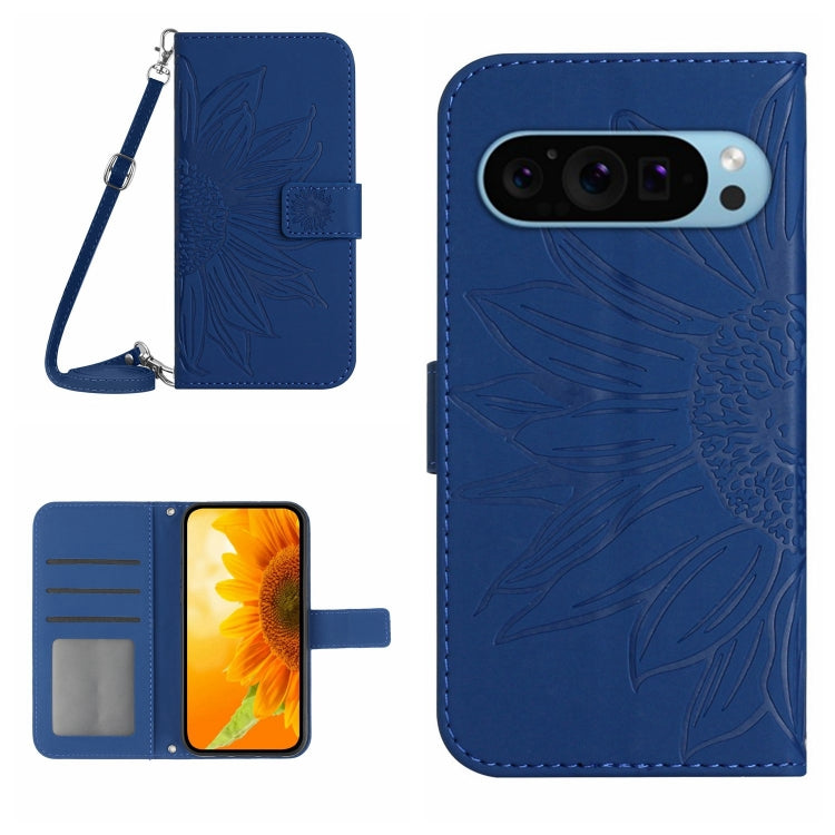 For Google Pixel 9 Skin Feel Sun Flower Embossed Flip Leather Phone Case with Lanyard(Dark Blue) - Google Cases by PMC Jewellery | Online Shopping South Africa | PMC Jewellery | Buy Now Pay Later Mobicred