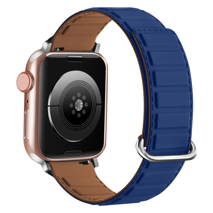 For Apple Watch 38mm Reverse Buckle Magnetic Silicone Watch Band(Silver Buckle Blue) - free shipping - PMC TechLife - Order now!