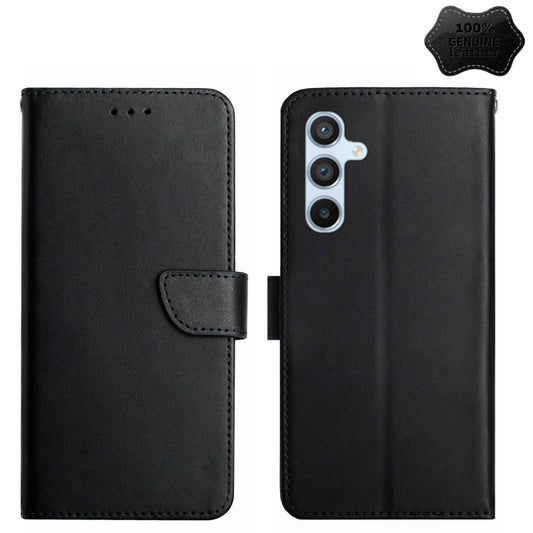 For Samsung Galaxy S24+ 5G HT02 Genuine Leather Fingerprint-proof Flip Phone Case(Black) - Galaxy S24+ 5G Cases by PMC Jewellery | Online Shopping South Africa | PMC Jewellery | Buy Now Pay Later Mobicred