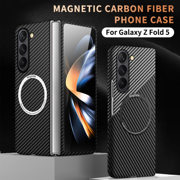 For Samsung Galaxy Z Fold5 Carbon Fiber Texture MagSafe Magnetic Phone Case(Black Blue) - Galaxy Z Fold5 Cases by PMC TechLife | Online Shopping South Africa | PMC TechLife