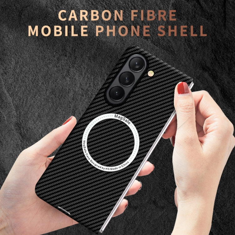 For Samsung Galaxy Z Fold5 Carbon Fiber Texture MagSafe Magnetic Phone Case(Black Blue) - Galaxy Z Fold5 Cases by PMC TechLife | Online Shopping South Africa | PMC TechLife