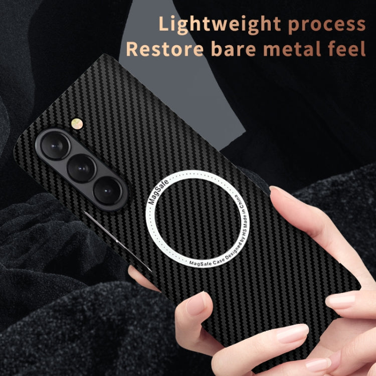 For Samsung Galaxy Z Fold5 Carbon Fiber Texture MagSafe Magnetic Phone Case(Black Blue) - Galaxy Z Fold5 Cases by PMC TechLife | Online Shopping South Africa | PMC TechLife