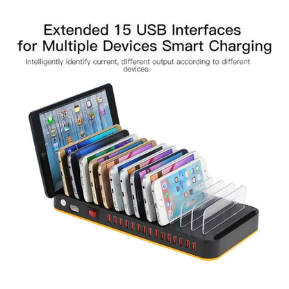 WLX-815P 180W 15 Ports USB Fast Charging Dock Smart Charger with Holder, UK Plug - Multifunction Charger by PMC Jewellery | Online Shopping South Africa | PMC Jewellery | Buy Now Pay Later Mobicred