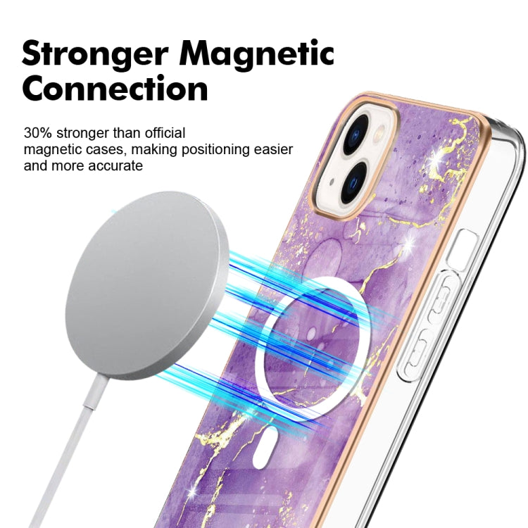 For iPhone 15 Plus Marble Pattern Dual-side IMD Magsafe TPU Phone Case(Purple 002) - iPhone 15 Plus Cases by PMC Jewellery | Online Shopping South Africa | PMC Jewellery