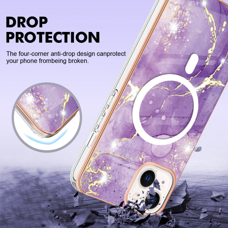 For iPhone 15 Plus Marble Pattern Dual-side IMD Magsafe TPU Phone Case(Purple 002) - iPhone 15 Plus Cases by PMC Jewellery | Online Shopping South Africa | PMC Jewellery