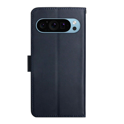 For Google Pixel 9 Pro HT02 Genuine Leather Fingerprint-proof Flip Phone Case(Blue) - Google Cases by PMC Jewellery | Online Shopping South Africa | PMC Jewellery | Buy Now Pay Later Mobicred