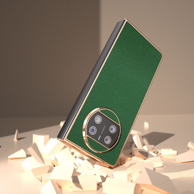 For Huawei Mate X3 Genuine Leather Mino Series Nano Plating Phone Case(Green) - Huawei Cases by PMC TechLife | Online Shopping South Africa | PMC TechLife | Buy Now Pay Later Mobicred