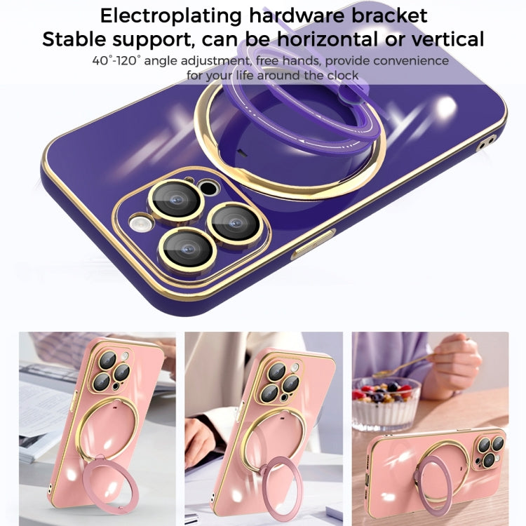 For iPhone 13 Pro Multifunction Electroplating MagSafe Holder Phone Case(Pink) - iPhone 13 Pro Cases by PMC TechLife | Online Shopping South Africa | PMC TechLife