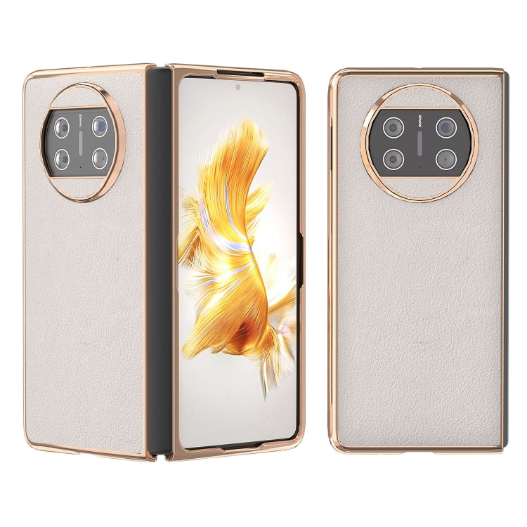For Huawei Mate X3 Nano Plating Genuine Leather Wave Series Phone Case(Grey) - Huawei Cases by PMC TechLife | Online Shopping South Africa | PMC TechLife | Buy Now Pay Later Mobicred