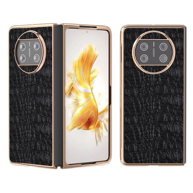 For Huawei Mate X3 Nano Plating Genuine Leather Sky Series Phone Case(Black) - Huawei Cases by PMC TechLife | Online Shopping South Africa | PMC TechLife | Buy Now Pay Later Mobicred