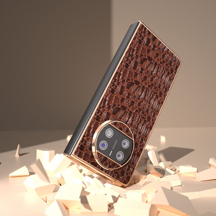 For Huawei Mate X3 Nano Plating Genuine Leather Sky Series Phone Case(Brown) - Huawei Cases by PMC TechLife | Online Shopping South Africa | PMC TechLife | Buy Now Pay Later Mobicred