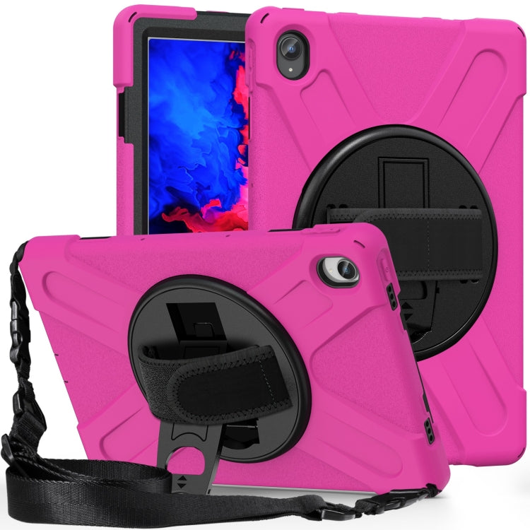 For Lenovo Tab P11 Silicone Hybrid PC Tablet Case with Grip & Shoulder Strap(Rose Red) - Lenovo by PMC Jewellery | Online Shopping South Africa | PMC Jewellery | Buy Now Pay Later Mobicred