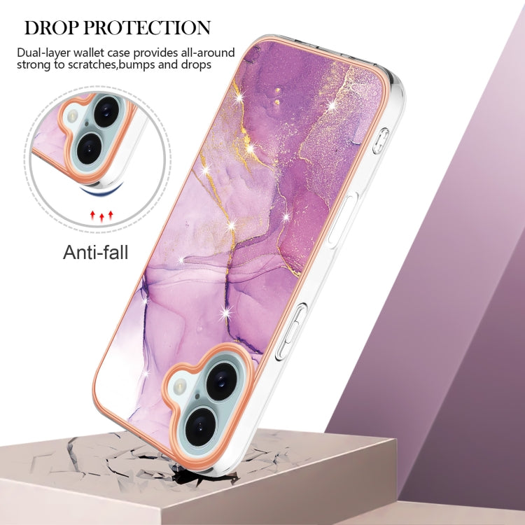 For iPhone 16 Plus Electroplating Marble Pattern Dual-side IMD TPU Shockproof Phone Case (Purple 001) - iPhone 16 Plus Cases by PMC Jewellery | Online Shopping South Africa | PMC Jewellery | Buy Now Pay Later Mobicred