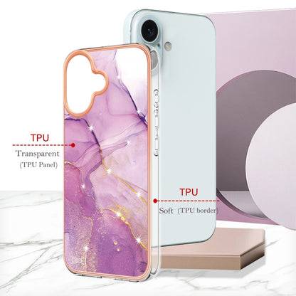 For iPhone 16 Plus Electroplating Marble Pattern Dual-side IMD TPU Shockproof Phone Case (Purple 001) - iPhone 16 Plus Cases by PMC Jewellery | Online Shopping South Africa | PMC Jewellery | Buy Now Pay Later Mobicred