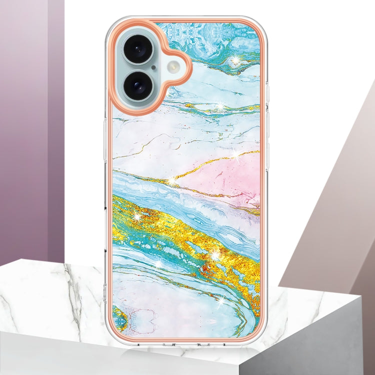Electroplating Marble Pattern Dual-side IMD TPU Shockproof Phone Case For iPhone 16(Green 004) - iPhone 16 Cases by PMC TechLife | Online Shopping South Africa | PMC TechLife | Buy Now Pay Later Mobicred