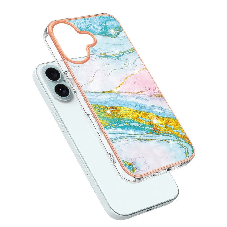 Electroplating Marble Pattern Dual-side IMD TPU Shockproof Phone Case For iPhone 16(Green 004) - iPhone 16 Cases by PMC TechLife | Online Shopping South Africa | PMC TechLife | Buy Now Pay Later Mobicred