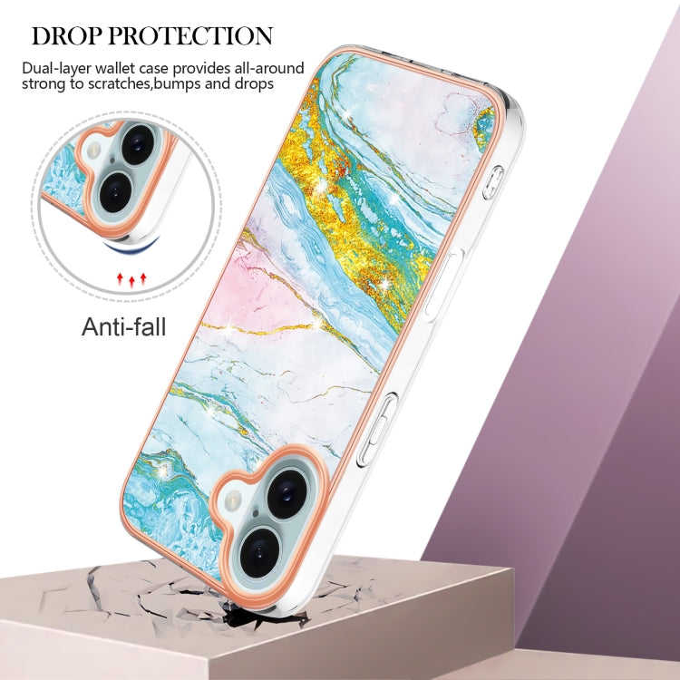 Electroplating Marble Pattern Dual-side IMD TPU Shockproof Phone Case For iPhone 16(Green 004) - iPhone 16 Cases by PMC TechLife | Online Shopping South Africa | PMC TechLife | Buy Now Pay Later Mobicred