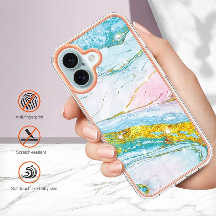 Electroplating Marble Pattern Dual-side IMD TPU Shockproof Phone Case For iPhone 16(Green 004) - iPhone 16 Cases by PMC TechLife | Online Shopping South Africa | PMC TechLife | Buy Now Pay Later Mobicred
