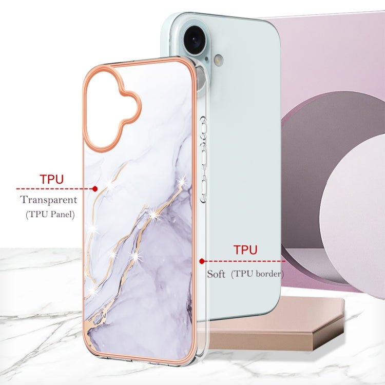 For iPhone 16 Electroplating Marble Pattern Dual-side IMD TPU Shockproof Phone Case (White 006) - iPhone 16 Cases by PMC Jewellery | Online Shopping South Africa | PMC Jewellery | Buy Now Pay Later Mobicred