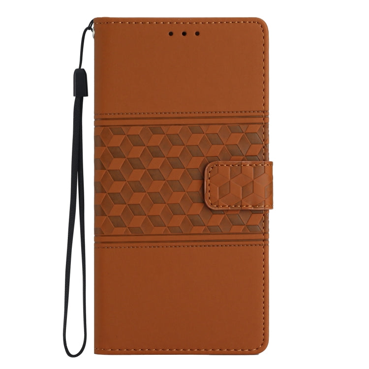 For iPhone 16 Diamond Embossed Skin Feel Leather Phone Case(Brown) - iPhone 16 Cases by PMC TechLife | Online Shopping South Africa | PMC TechLife | Buy Now Pay Later Mobicred