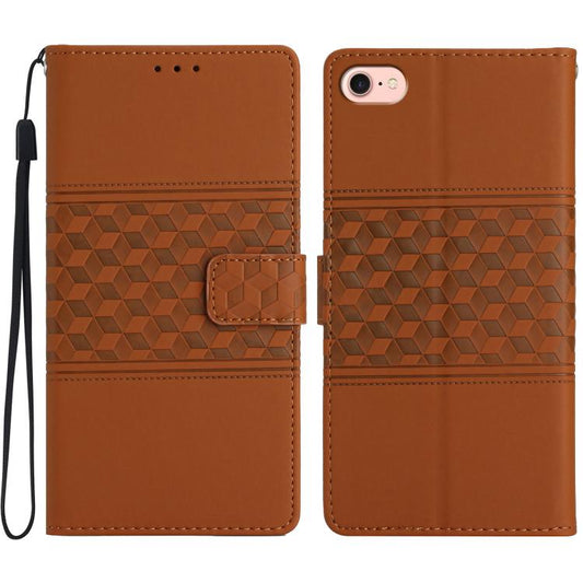 For iPhone 16e Diamond Embossed Skin Feel Leather Phone Case(Brown) - iPhone 16e Cases by PMC Jewellery | Online Shopping South Africa | PMC Jewellery | Buy Now Pay Later Mobicred