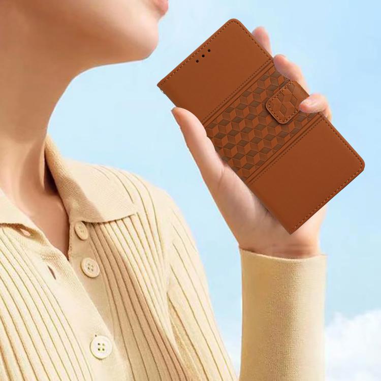 For iPhone 16e Diamond Embossed Skin Feel Leather Phone Case(Brown) - iPhone 16e Cases by PMC TechLife | Online Shopping South Africa | PMC TechLife | Buy Now Pay Later Mobicred