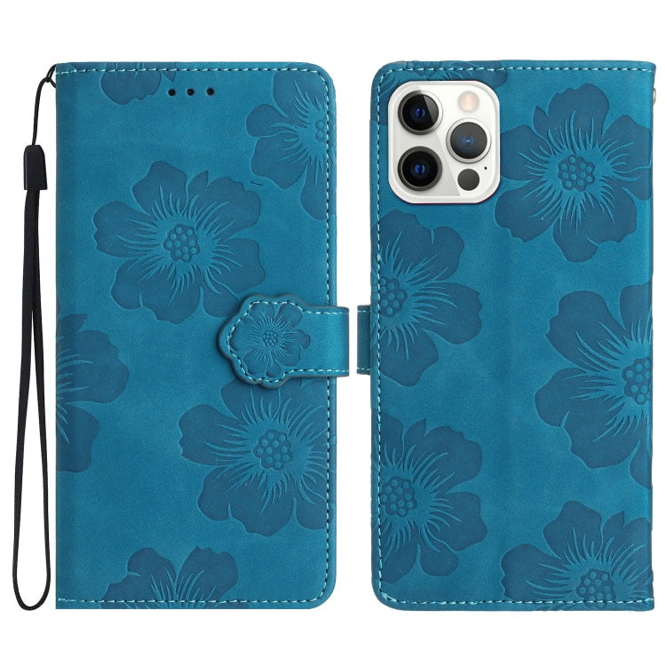 For iPhone 16 Pro Flower Embossing Pattern Leather Phone Case(Blue) - iPhone 16 Pro Cases by PMC TechLife | Online Shopping South Africa | PMC TechLife | Buy Now Pay Later Mobicred
