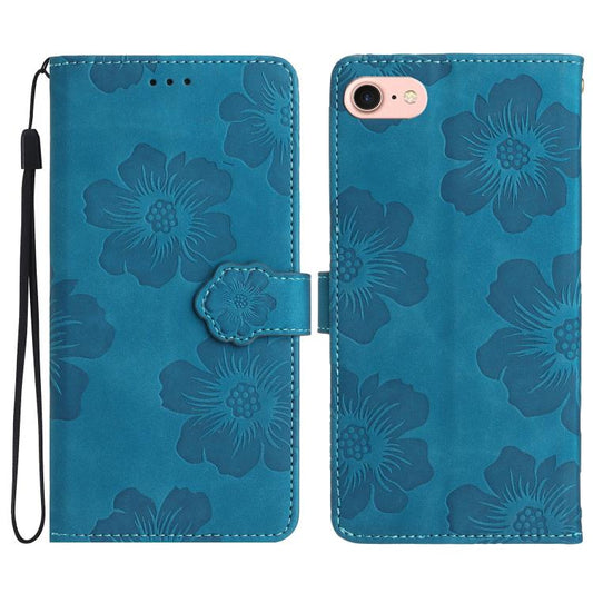 For iPhone 16e Flower Embossing Pattern Leather Phone Case(Blue) - iPhone 16e Cases by PMC Jewellery | Online Shopping South Africa | PMC Jewellery | Buy Now Pay Later Mobicred