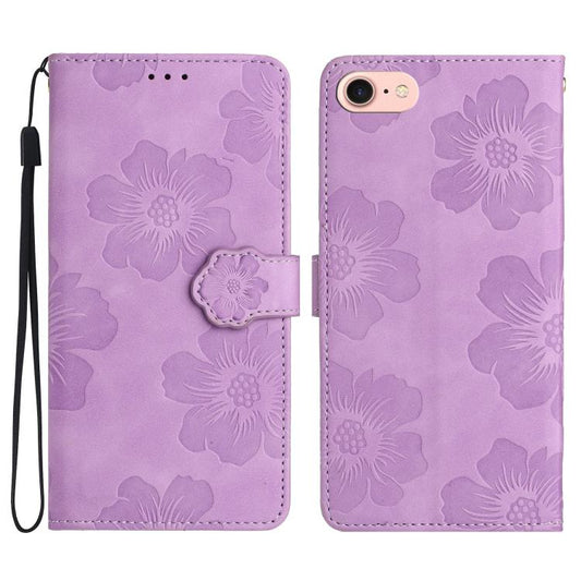 For iPhone 16e Flower Embossing Pattern Leather Phone Case(Purple) - iPhone 16e Cases by PMC Jewellery | Online Shopping South Africa | PMC Jewellery | Buy Now Pay Later Mobicred