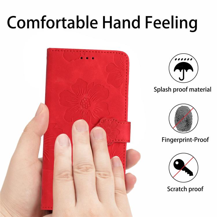 For iPhone 16e Flower Embossing Pattern Leather Phone Case(Red) - iPhone 16e Cases by PMC TechLife | Online Shopping South Africa | PMC TechLife | Buy Now Pay Later Mobicred