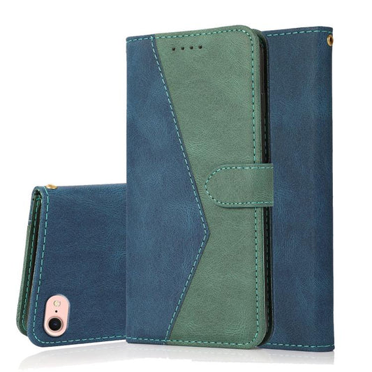 For iPhone 16e Dual-color Stitching Leather Phone Case(Blue Green) - iPhone 16e Cases by PMC Jewellery | Online Shopping South Africa | PMC Jewellery | Buy Now Pay Later Mobicred