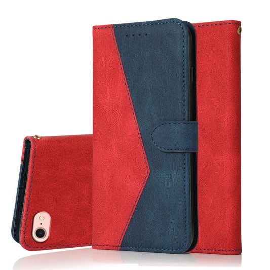 For iPhone 16e Dual-color Stitching Leather Phone Case(Red Blue) - iPhone 16e Cases by PMC Jewellery | Online Shopping South Africa | PMC Jewellery | Buy Now Pay Later Mobicred