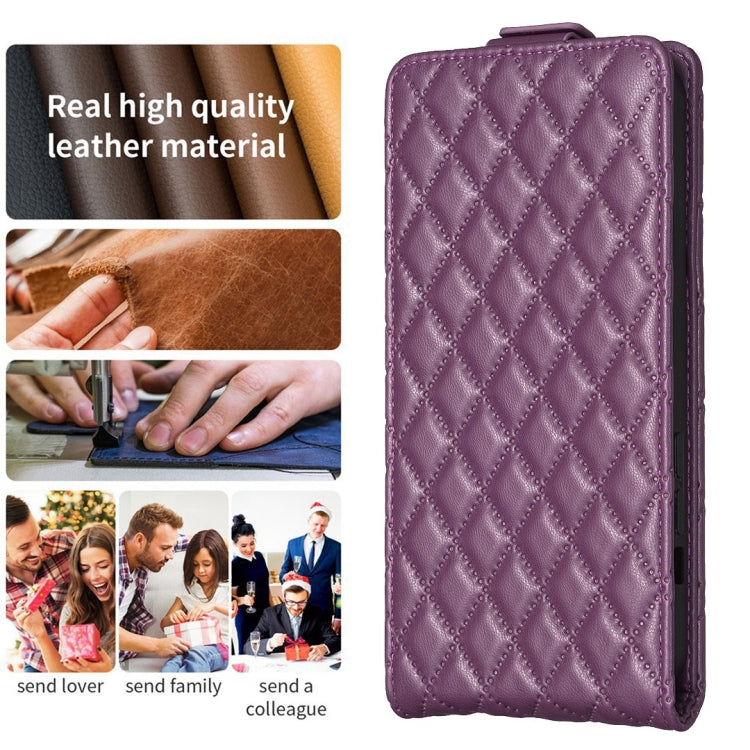 For vivo Y35 4G / Y22s Diamond Lattice Vertical Flip Leather Phone Case(Dark Purple) - vivo Cases by PMC Jewellery | Online Shopping South Africa | PMC Jewellery | Buy Now Pay Later Mobicred