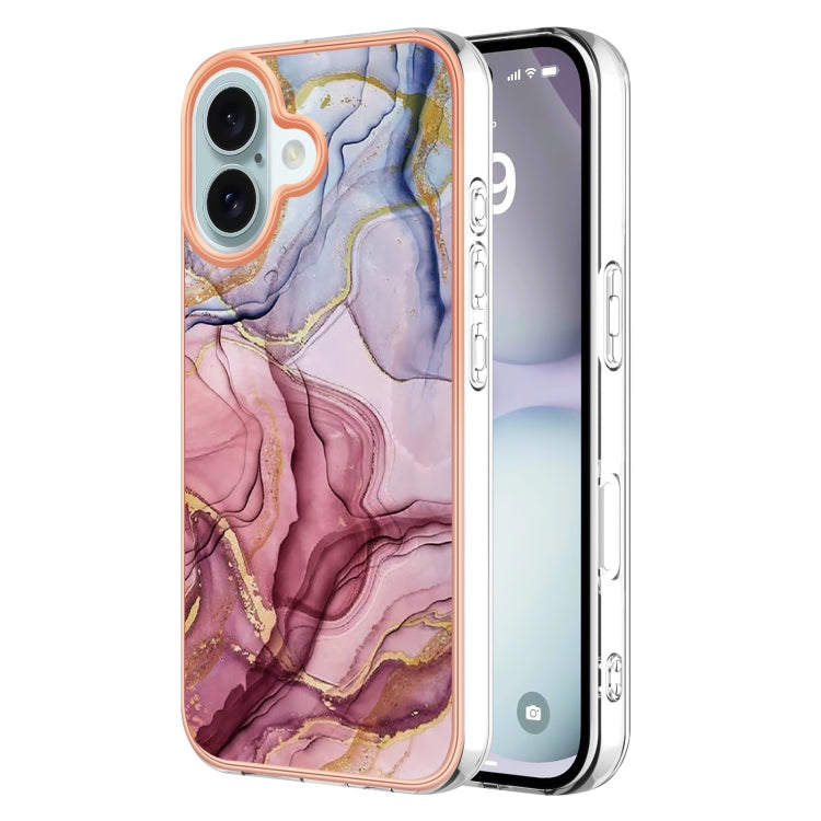 For iPhone 16 Electroplating Marble Dual-side IMD Phone Case(Rose Red 014) - iPhone 16 Cases by PMC TechLife | Online Shopping South Africa | PMC TechLife | Buy Now Pay Later Mobicred