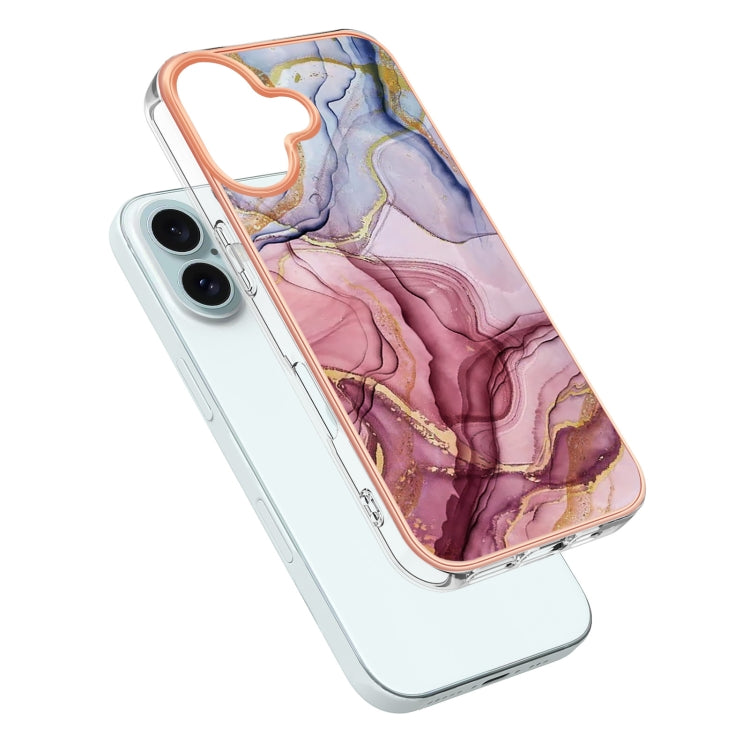 For iPhone 16 Electroplating Marble Dual-side IMD Phone Case(Rose Red 014) - iPhone 16 Cases by PMC TechLife | Online Shopping South Africa | PMC TechLife | Buy Now Pay Later Mobicred