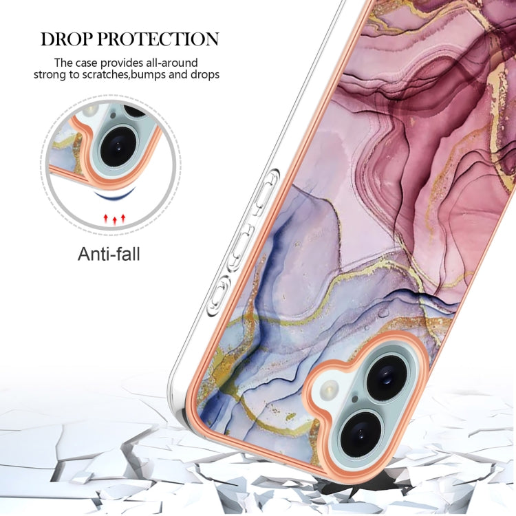 For iPhone 16 Electroplating Marble Dual-side IMD Phone Case(Rose Red 014) - iPhone 16 Cases by PMC TechLife | Online Shopping South Africa | PMC TechLife | Buy Now Pay Later Mobicred