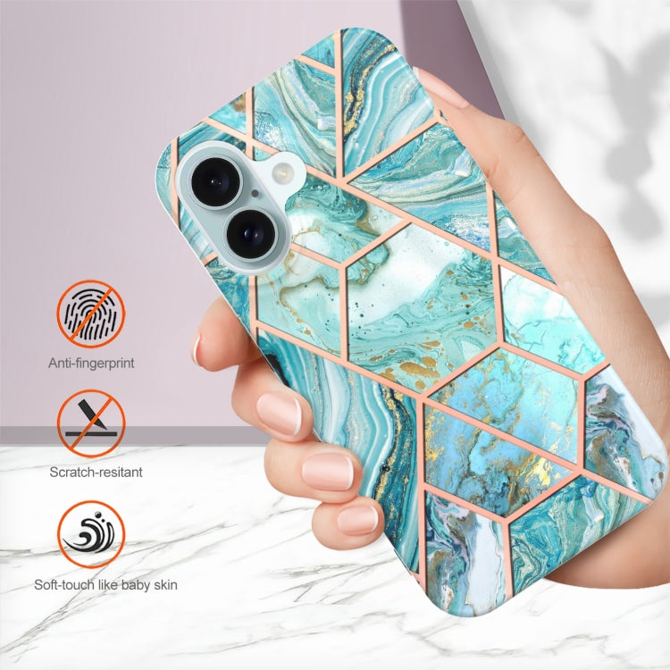 For iPhone 16 Electroplating Splicing Marble Flower Pattern Dual-side IMD TPU Shockproof Phone Case(Green) - iPhone 16 Cases by PMC TechLife | Online Shopping South Africa | PMC TechLife | Buy Now Pay Later Mobicred