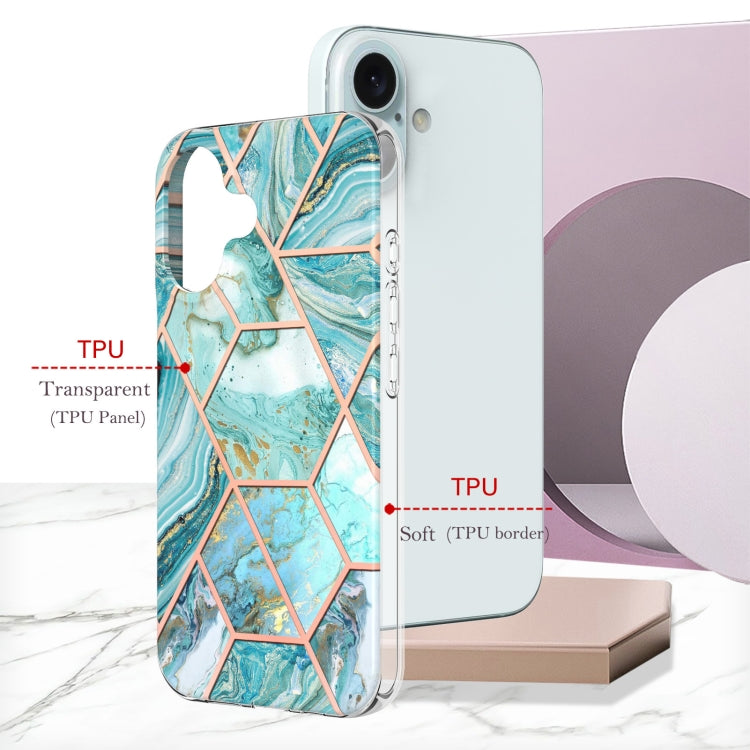 For iPhone 16 Electroplating Splicing Marble Flower Pattern Dual-side IMD TPU Shockproof Phone Case(Green) - iPhone 16 Cases by PMC TechLife | Online Shopping South Africa | PMC TechLife | Buy Now Pay Later Mobicred