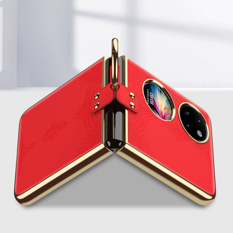 For Huawei P50 Pocket Electroplated Embossed Leather Phone Case with Ring(Red) - Huawei Cases by PMC TechLife | Online Shopping South Africa | PMC TechLife | Buy Now Pay Later Mobicred