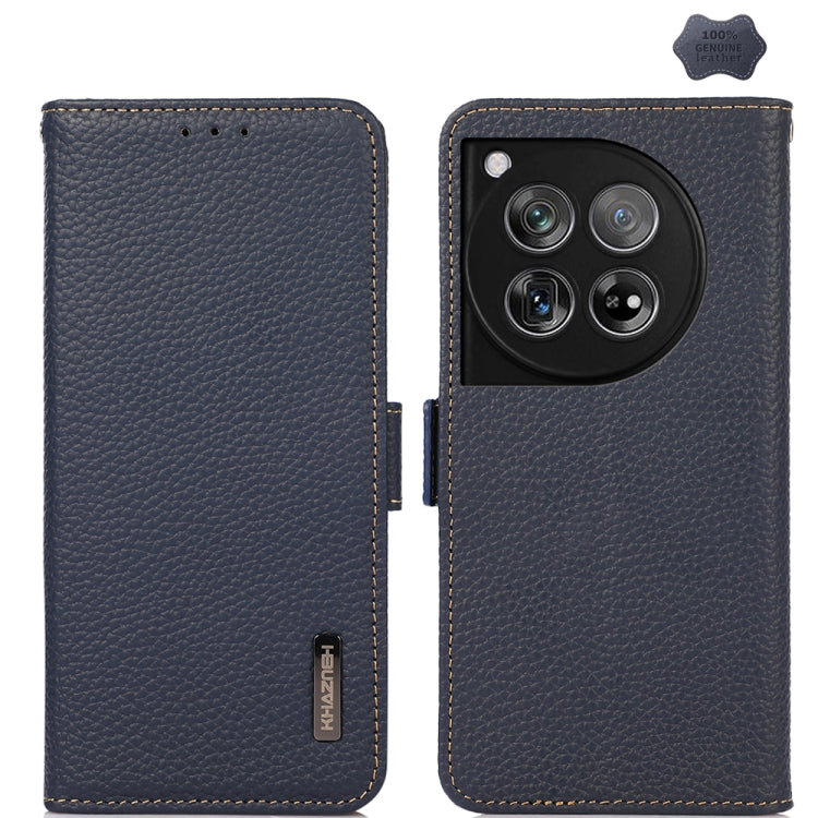 For OnePlus 12 KHAZNEH Side-Magnetic Litchi Genuine Leather RFID Phone Case(Blue) - OnePlus Cases by PMC TechLife | Online Shopping South Africa | PMC TechLife | Buy Now Pay Later Mobicred