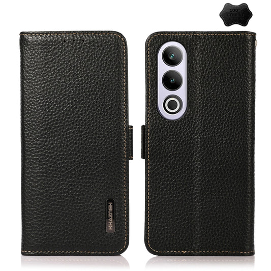 For OnePlus Ace 3V KHAZNEH Side-Magnetic Litchi Genuine Leather RFID Phone Case(Black) - OnePlus Cases by PMC Jewellery | Online Shopping South Africa | PMC Jewellery | Buy Now Pay Later Mobicred