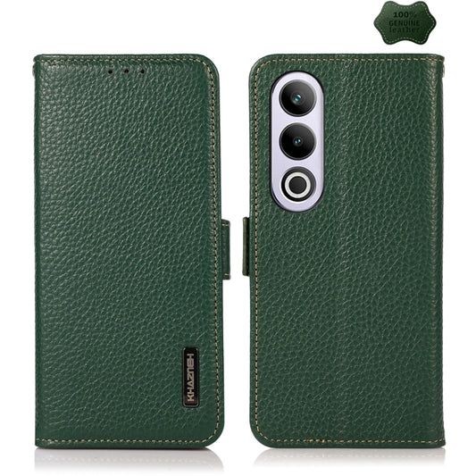 For OnePlus Ace 3V KHAZNEH Side-Magnetic Litchi Genuine Leather RFID Phone Case(Green) - OnePlus Cases by PMC Jewellery | Online Shopping South Africa | PMC Jewellery | Buy Now Pay Later Mobicred