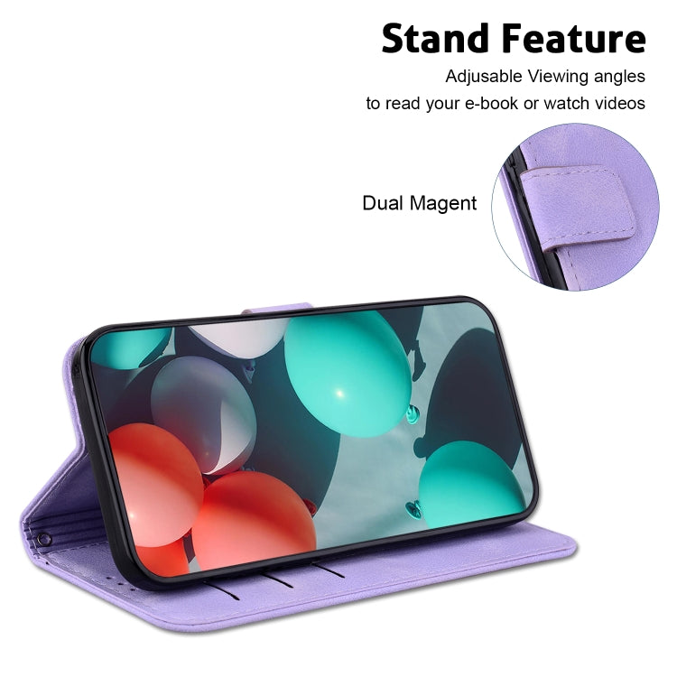 For iPhone 16e Seven-shaped Embossed Leather Phone Case(Purple) - iPhone 16e Cases by PMC TechLife | Online Shopping South Africa | PMC TechLife | Buy Now Pay Later Mobicred