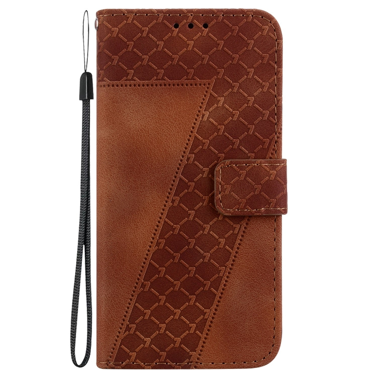 For iPhone 16e Seven-shaped Embossed Leather Phone Case(Brown) - iPhone 16e Cases by PMC TechLife | Online Shopping South Africa | PMC TechLife | Buy Now Pay Later Mobicred