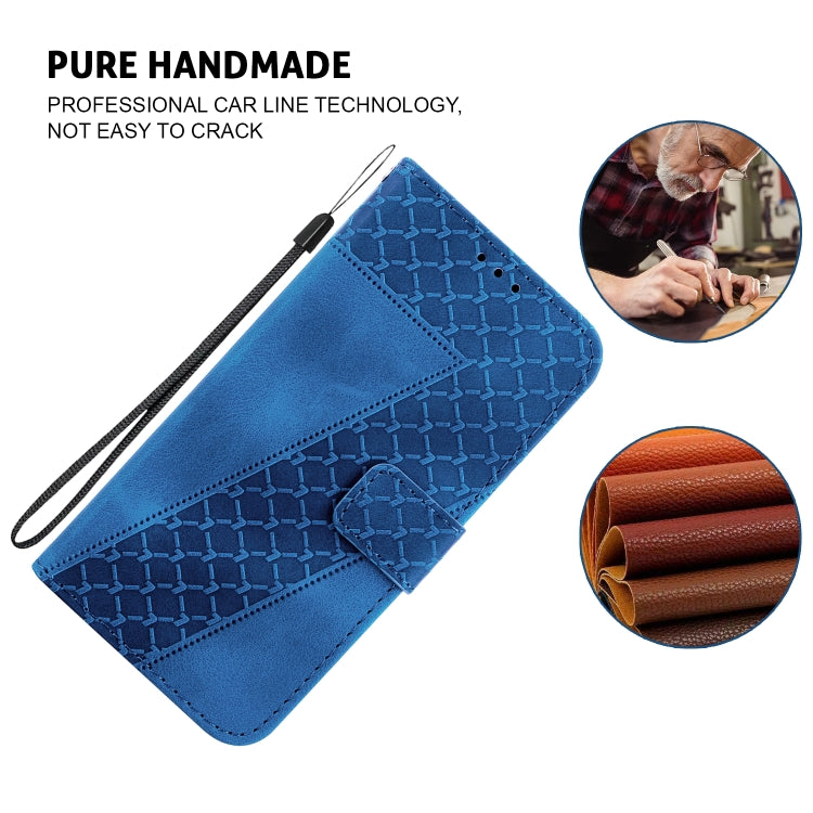 For iPhone SE 2024 Seven-shaped Embossed Leather Phone Case(Blue) - More iPhone Cases by PMC Jewellery | Online Shopping South Africa | PMC Jewellery | Buy Now Pay Later Mobicred