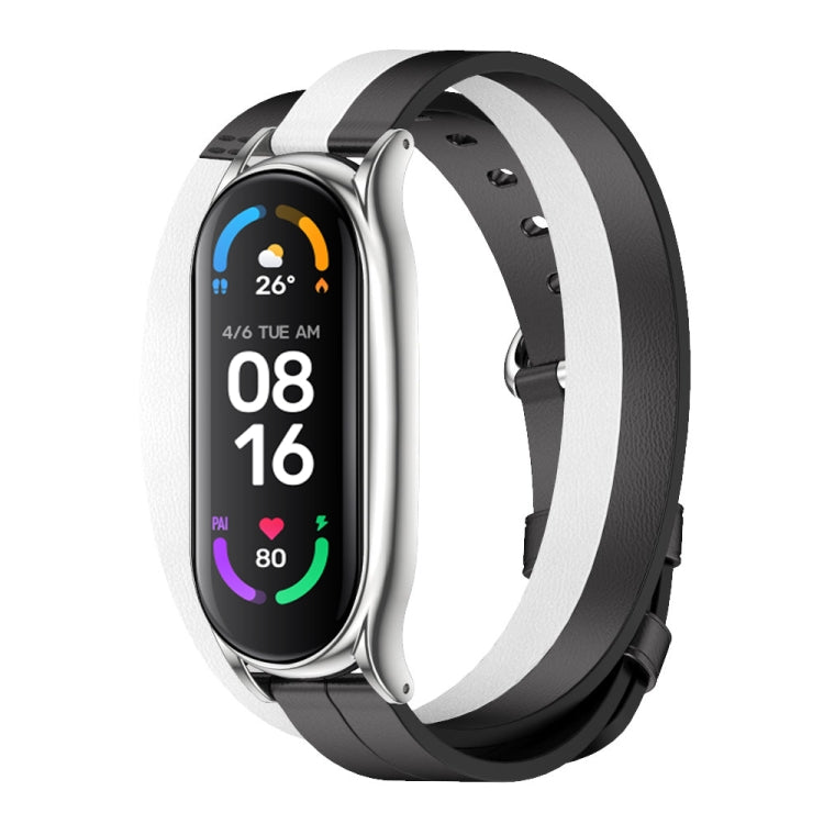 For Xiaomi Mi Band 6 / 5 / 4 / 3 Mijobs Plus Case Double-Loop Leather Watch Band(Black+White+Silver) - free shipping - PMc TechLife - Order now!