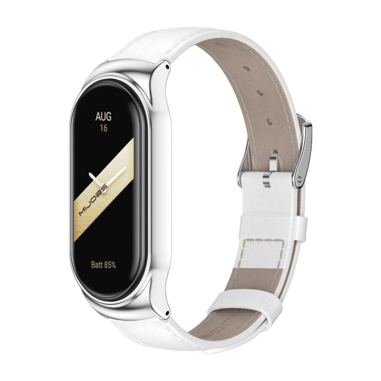 For Xiaomi Mi Band 8 Mijobs CS Case Genuine Leather Top Layer Cowhide Watch Band(White Silver) - free shipping - PMc TechLife - Order now!