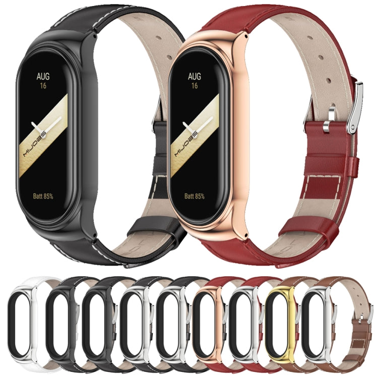 For Xiaomi Mi Band 8 Mijobs CS Case Genuine Leather Top Layer Cowhide Watch Band(Brown Silver) - free shipping - PMc TechLife - Order now!