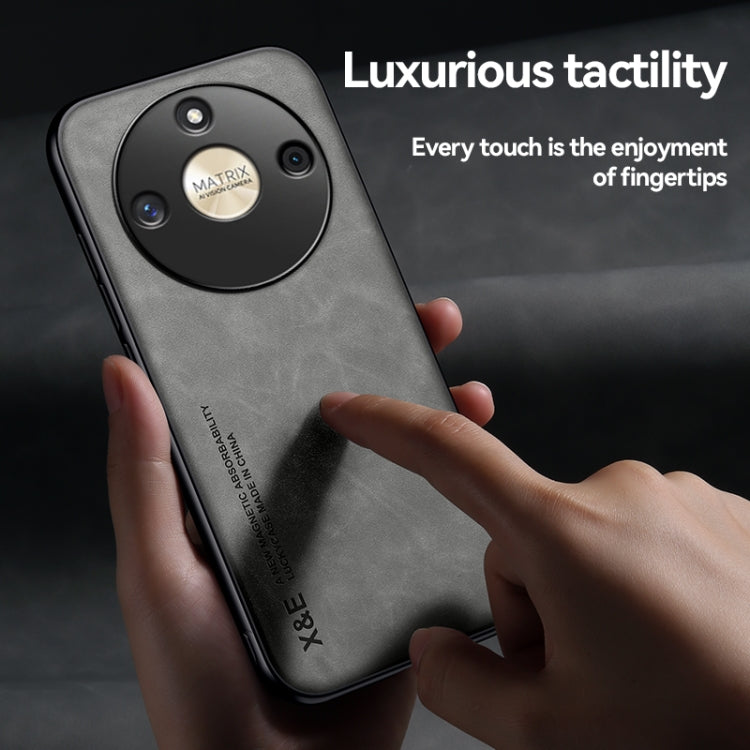 For Honor Magic6 Pro Skin Feel Magnetic Leather Back Phone Case(Dark Grey) - Honor Cases by PMC TechLife | Online Shopping South Africa | PMC TechLife